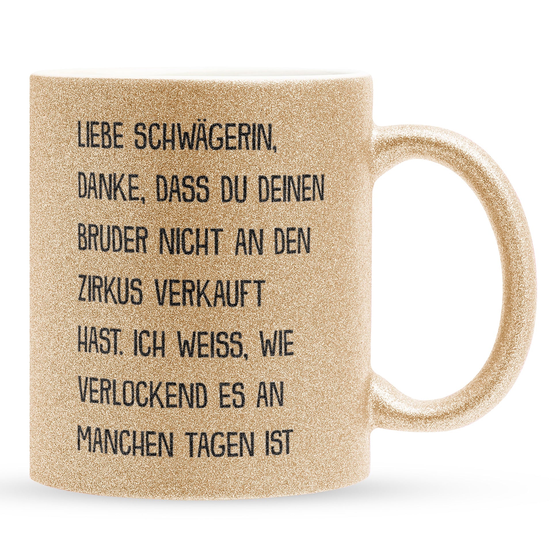 22Feels® Schwägerin Geschenk - Glitzertasse mit Spruch (Gold, 320ml)-Glitzertasse Gold 320ml-22Feels