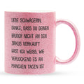 22Feels® Schwägerin Geschenk - Glitzertasse mit Spruch (Pink, 320ml)-Glitzertasse Pink 320ml-22Feels