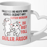22Feels® Paar Geschenk zum Jahrestag, Hochzeitstag, Valentinstag etc. - Tasse mit Spruch: Guten Morgen (Herzhenkel, Weiss, 320ml)-Tasse Weiss Herzhenkel 320ml-22Feels