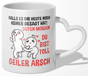 22Feels® Paar Geschenk zum Jahrestag, Hochzeitstag, Valentinstag etc. - Tasse mit Spruch: Guten Morgen (Herzhenkel, Weiss, 320ml)-Tasse Weiss Herzhenkel 320ml-22Feels
