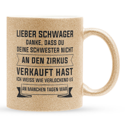 22Feels® Schwager Geschenk - Glitzertasse mit Spruch (Gold, 320ml)-Glitzertasse Gold 320ml-22Feels