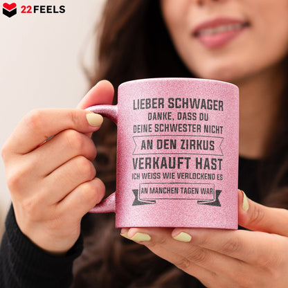 22Feels® Schwager Geschenk - Glitzertasse mit Spruch (Pink, 320ml)-Glitzertasse Pink 320ml-22Feels