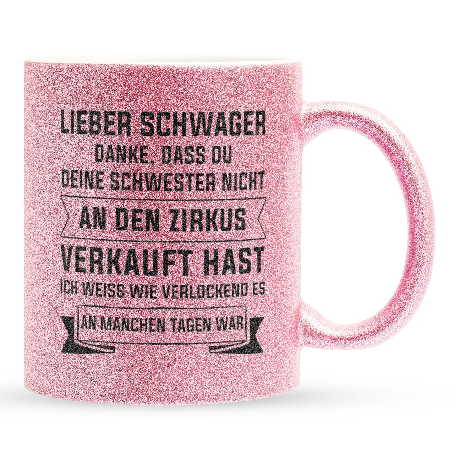 22Feels® Schwager Geschenk - Glitzertasse mit Spruch (Pink, 320ml)-Glitzertasse Pink 320ml-22Feels