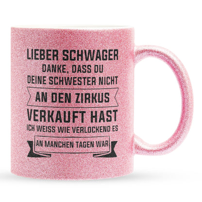 22Feels® Schwager Geschenk - Glitzertasse mit Spruch (Pink, 320ml)-Glitzertasse Pink 320ml-22Feels