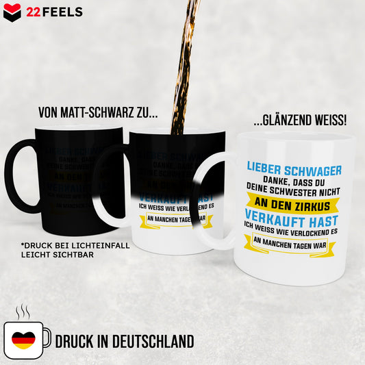 22Feels® Schwager Geschenk - Zaubertasse mit Spruch (Matt-Schwarz und Weiss, 320ml)-Farbwechsel Tasse Matt 320ml-22Feels