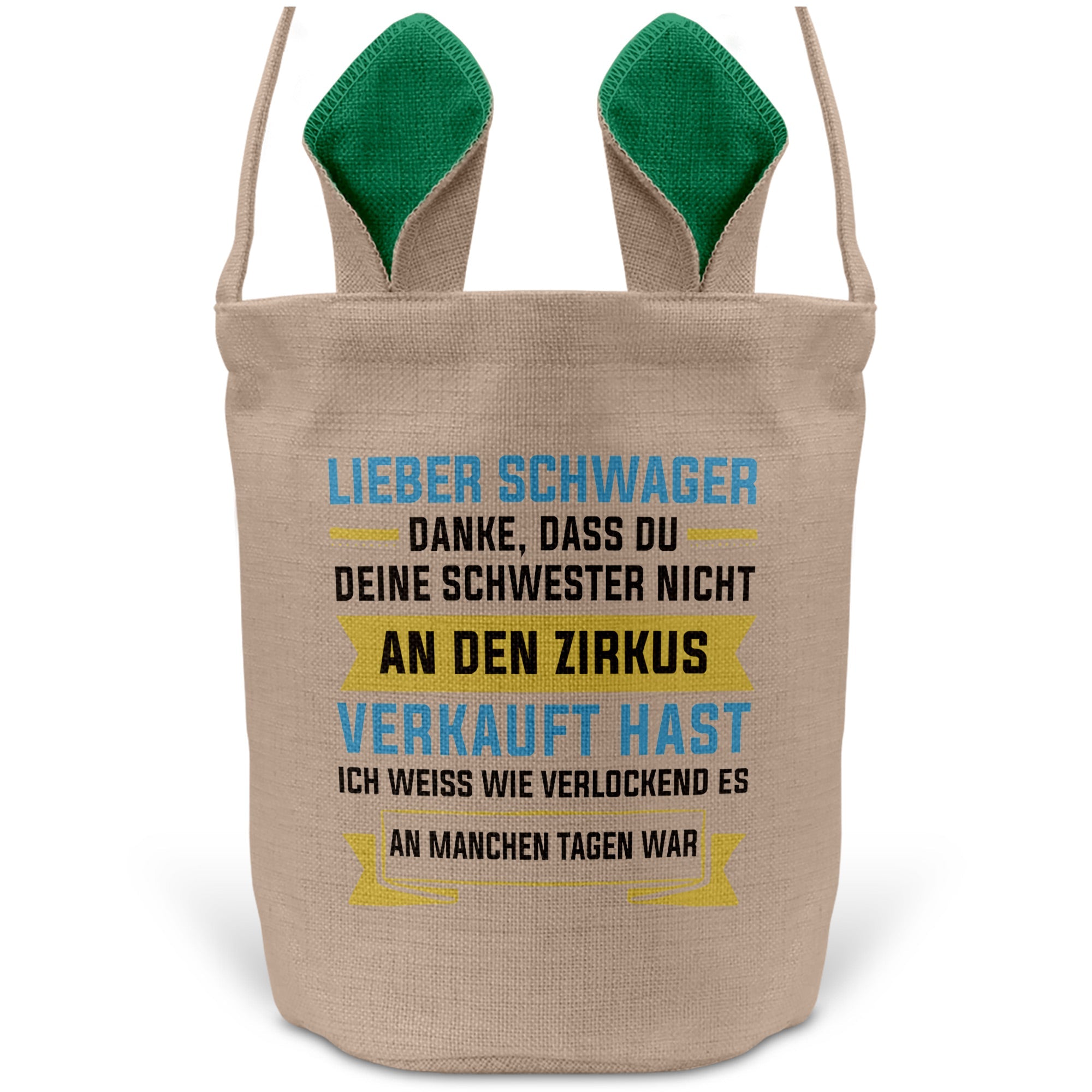 22Feels® Schwager Osterkorb -Deine Schwester- mit Henkel Ostergeschenk Tragetasche Ostern Deko Osternest Körbchen Hasenohren (Beige/Grün)-Ostern Tragetasche-22Feels