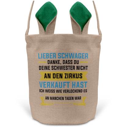 22Feels® Schwager Osterkorb -Deine Schwester- mit Henkel Ostergeschenk Tragetasche Ostern Deko Osternest Körbchen Hasenohren (Beige/Grün)-Ostern Tragetasche-22Feels