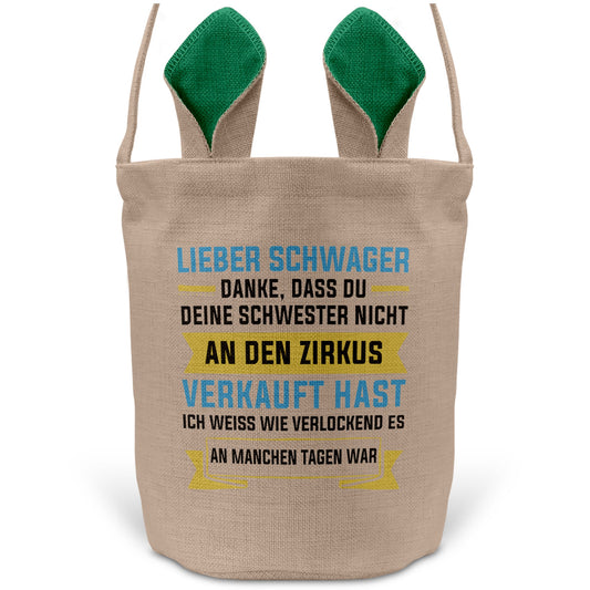 22Feels® Schwager Osterkorb -Deine Schwester- mit Henkel Ostergeschenk Tragetasche Ostern Deko Osternest Körbchen Hasenohren (Beige/Grün)-Ostern Tragetasche-22Feels