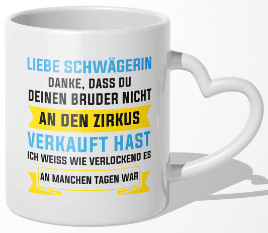 22Feels® Schwägerin Geschenk - Tasse mit Spruch (Herzhenkel, Weiss, 320ml)-Tasse Weiss Herzhenkel 320ml-22Feels