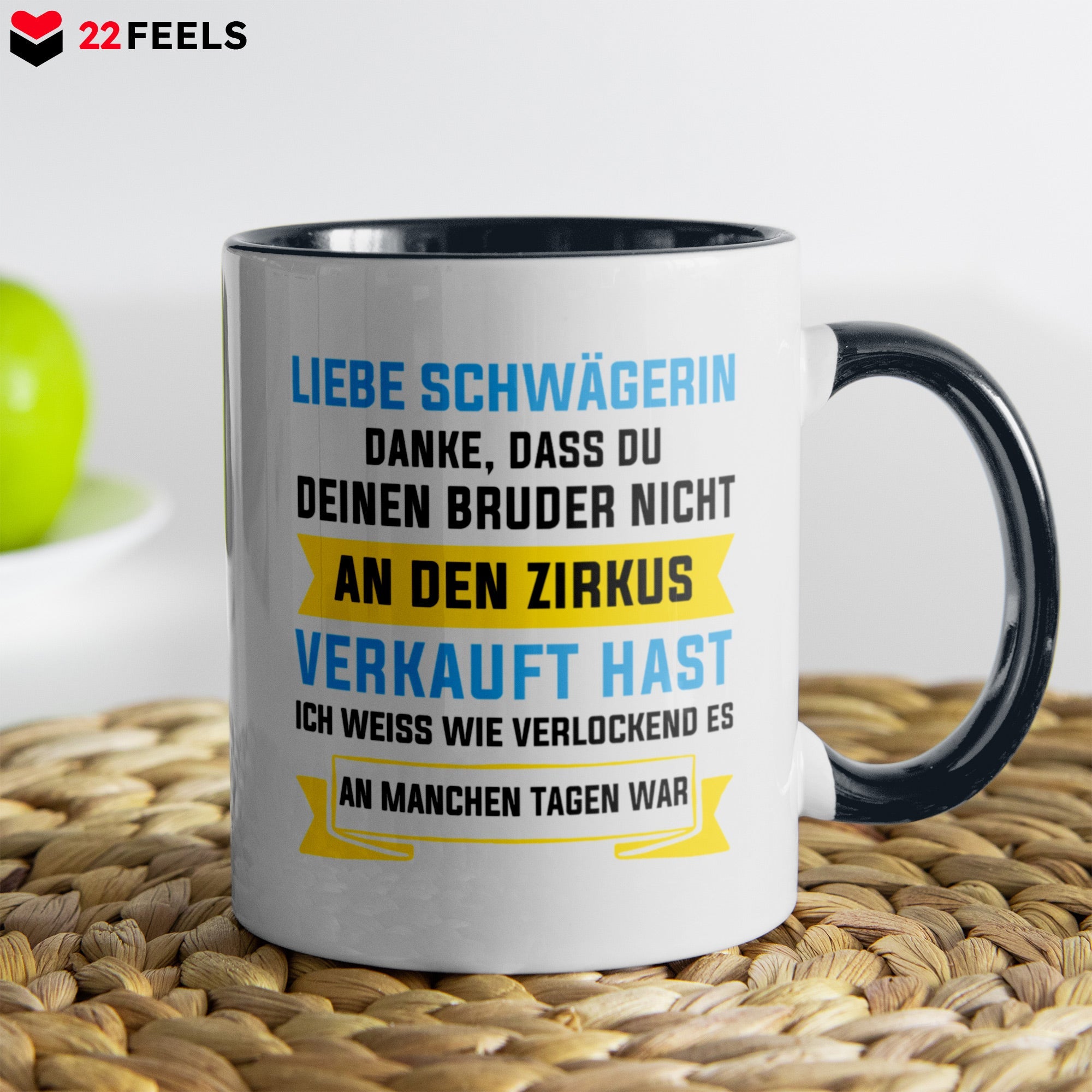 22Feels® Schwägerin Geschenk - Tasse mit Spruch (Weiss-Schwarz, 320ml)-TwoTone Tasse Weiss-Schwarz 320ml-22Feels