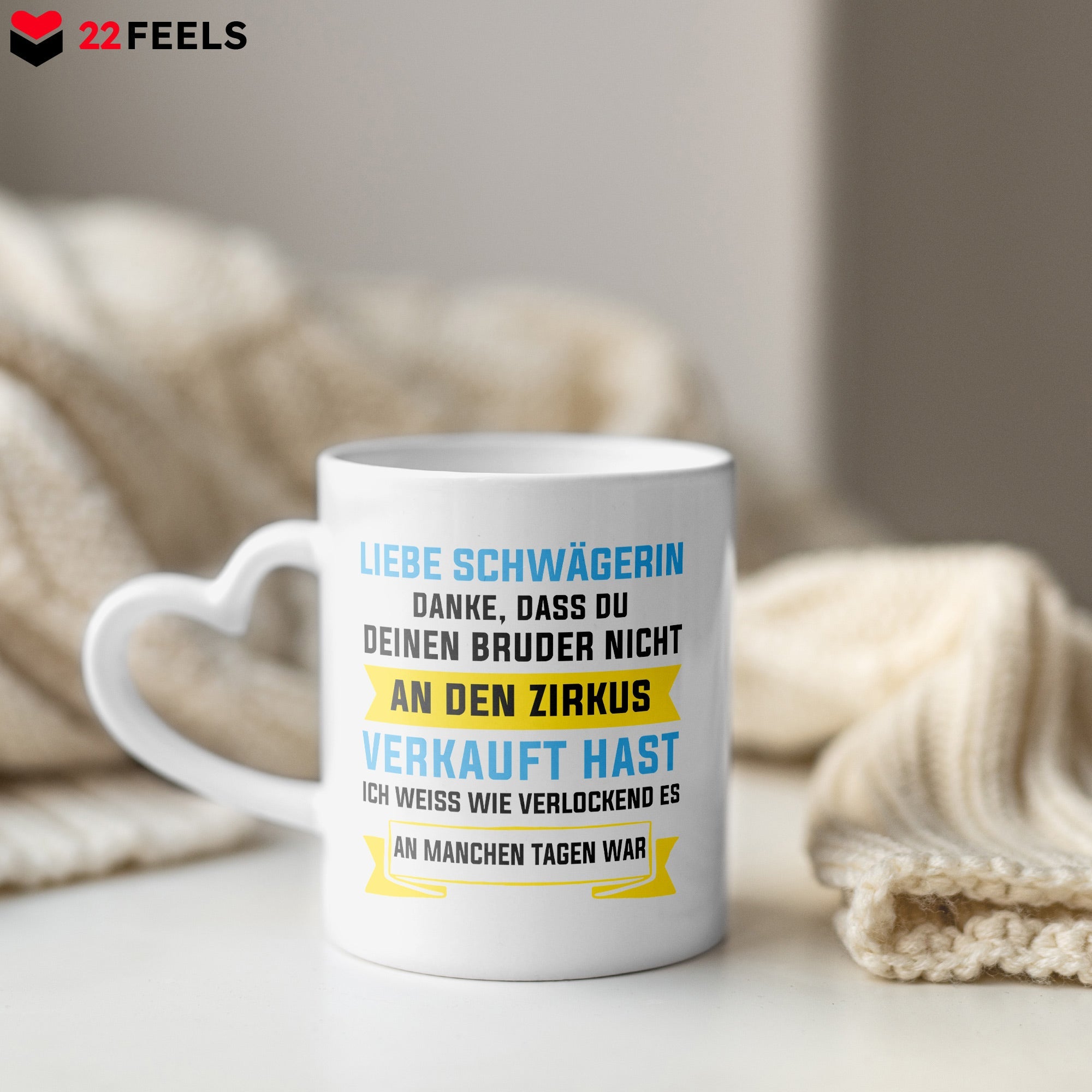 22Feels® Schwägerin Geschenk - Tasse mit Spruch (Herzhenkel, Weiss, 320ml)-Tasse Weiss Herzhenkel 320ml-22Feels