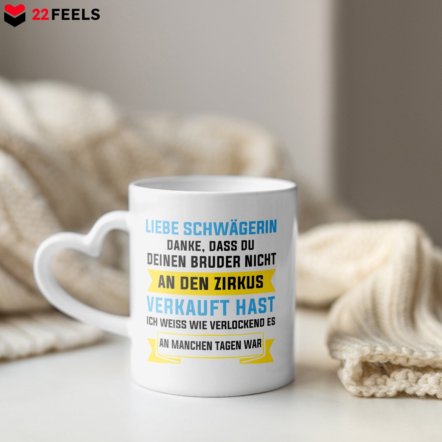 22Feels® Schwägerin Geschenk - Tasse mit Spruch (Herzhenkel, Weiss, 320ml)-Tasse Weiss Herzhenkel 320ml-22Feels