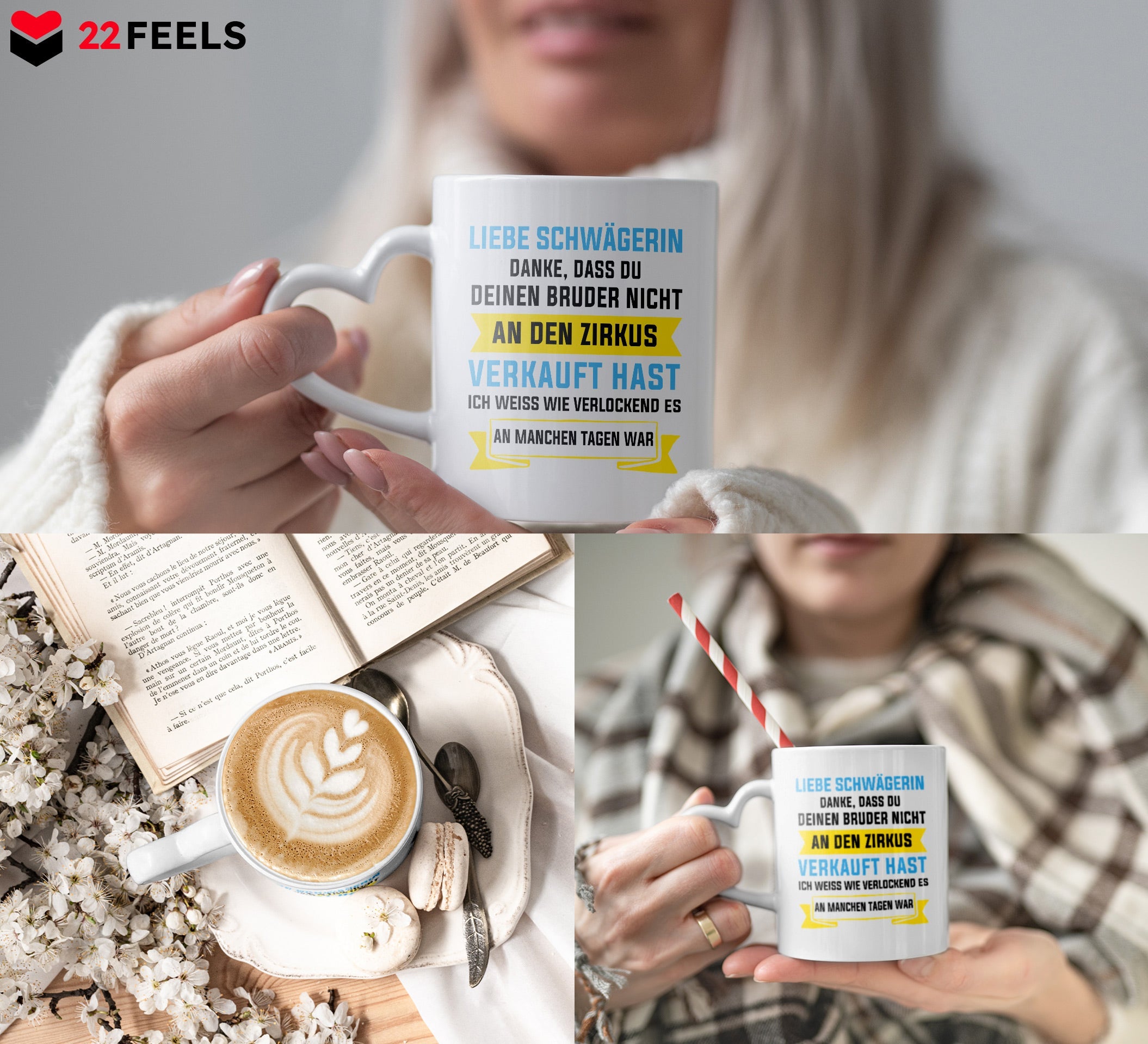 22Feels® Schwägerin Geschenk - Tasse mit Spruch (Herzhenkel, Weiss, 320ml)-Tasse Weiss Herzhenkel 320ml-22Feels