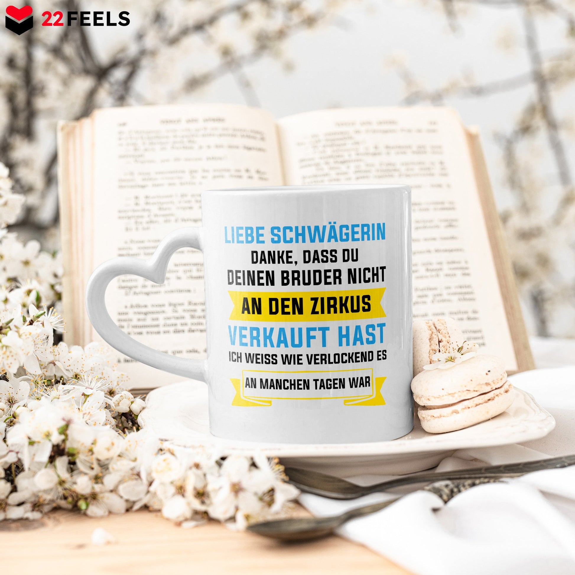 22Feels® Schwägerin Geschenk - Tasse mit Spruch (Herzhenkel, Weiss, 320ml)-Tasse Weiss Herzhenkel 320ml-22Feels