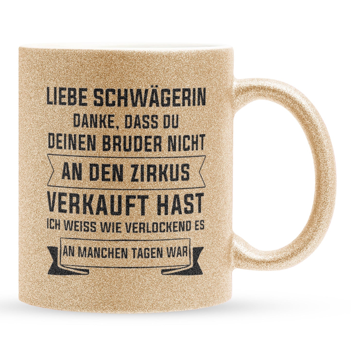 22Feels® Schwägerin Geschenk - Glitzertasse mit Spruch (Gold, 320ml)-Glitzertasse Gold 320ml-22Feels