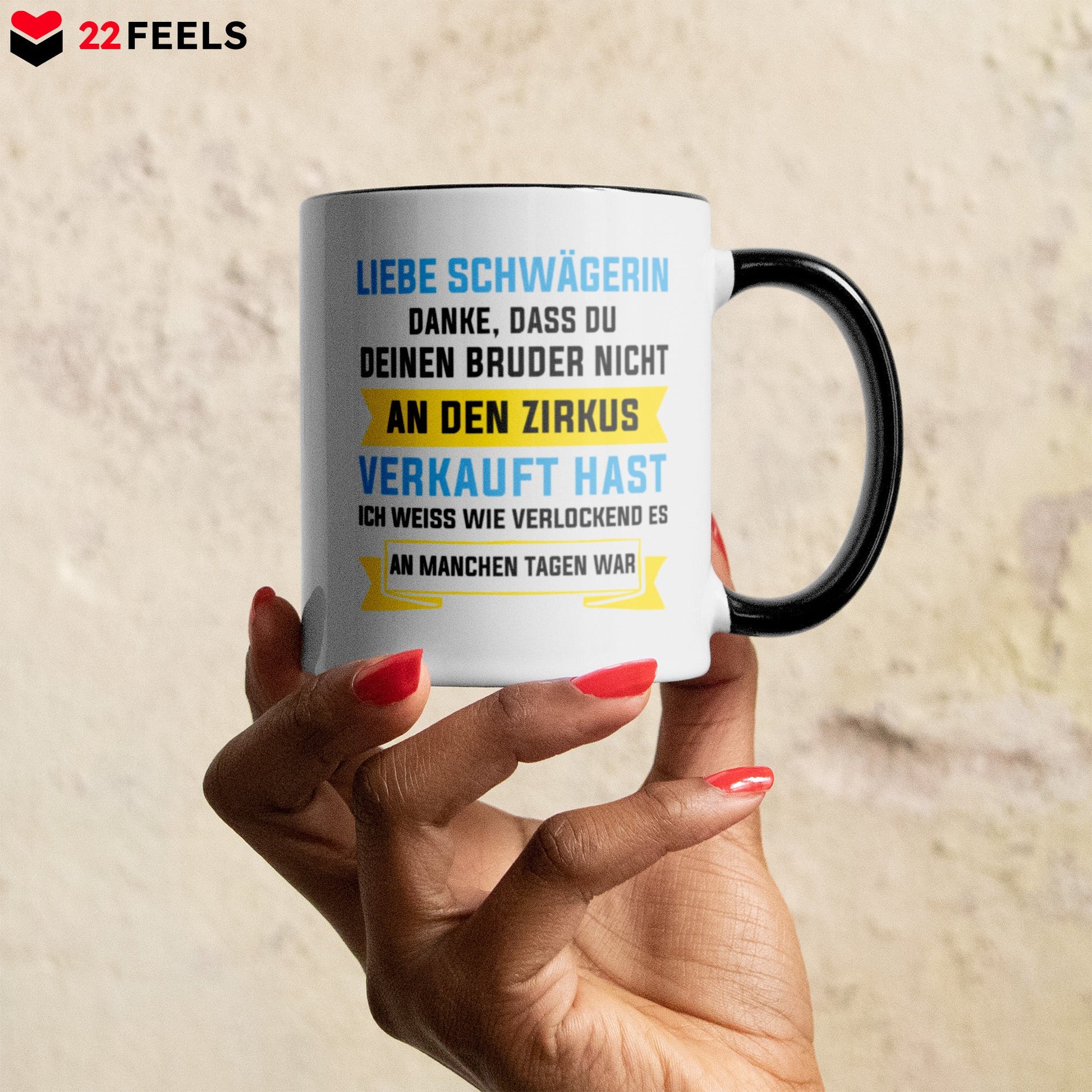 22Feels® Schwägerin Geschenk - Tasse mit Spruch (Weiss-Schwarz, 320ml)-TwoTone Tasse Weiss-Schwarz 320ml-22Feels