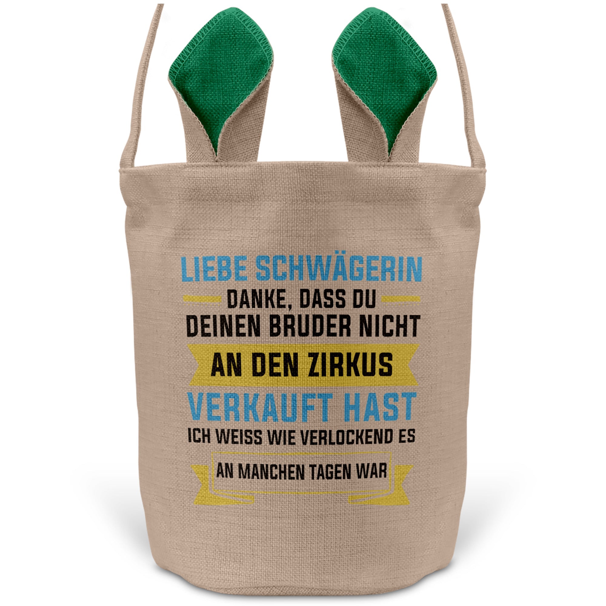 22Feels® Schwägerin Osterkorb -Dein Bruder- mit Henkel Ostergeschenk Tragetasche Ostern Deko Osternest Körbchen Hasenohren (Beige/Grün)-Ostern Tragetasche-22Feels
