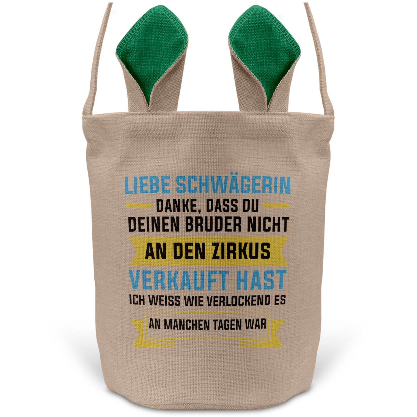 22Feels® Schwägerin Osterkorb -Dein Bruder- mit Henkel Ostergeschenk Tragetasche Ostern Deko Osternest Körbchen Hasenohren (Beige/Grün)-Ostern Tragetasche-22Feels