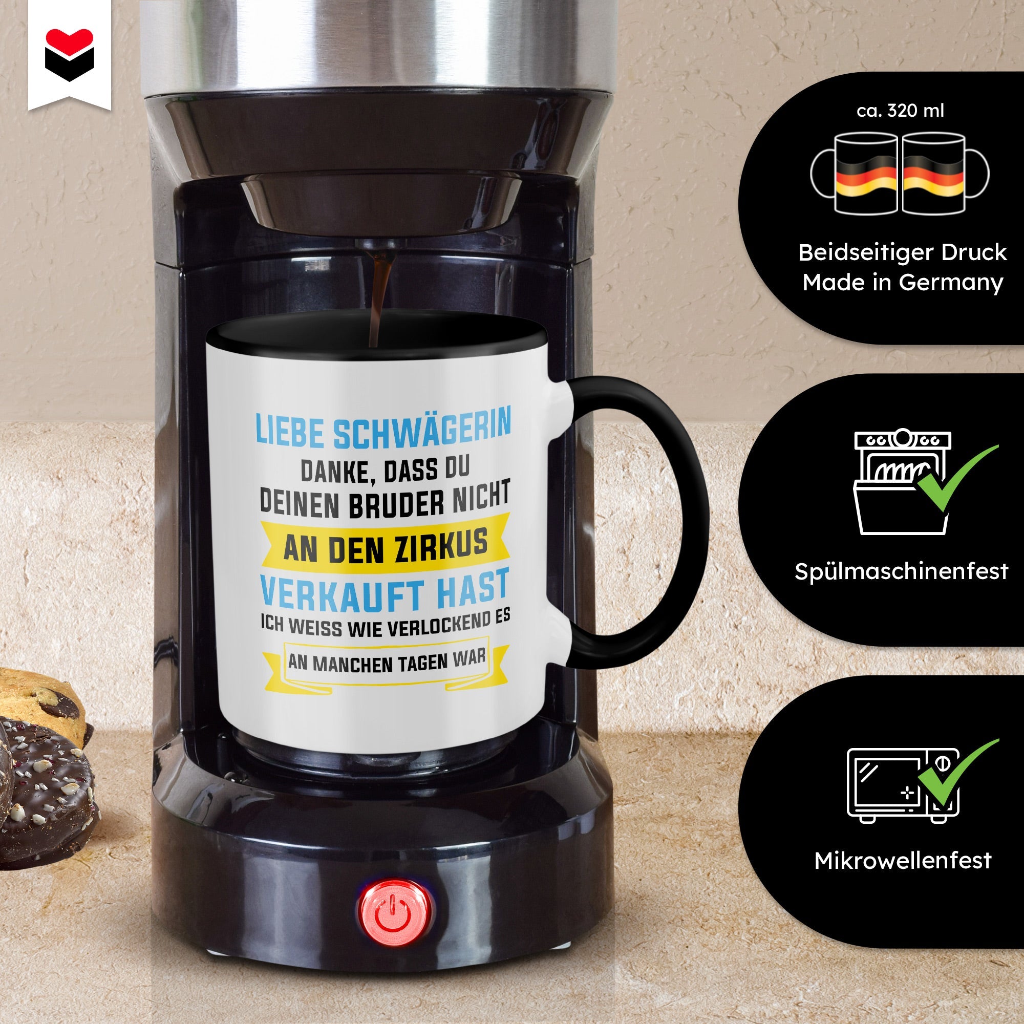 22Feels® Schwägerin Geschenk - Tasse mit Spruch (Weiss-Schwarz, 320ml)-TwoTone Tasse Weiss-Schwarz 320ml-22Feels