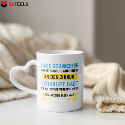 22Feels® Geschenk für Grosse Schwester - Tasse mit Spruch (Herzhenkel, Weiss, 320ml)-Tasse Weiss Herzhenkel 320ml-22Feels