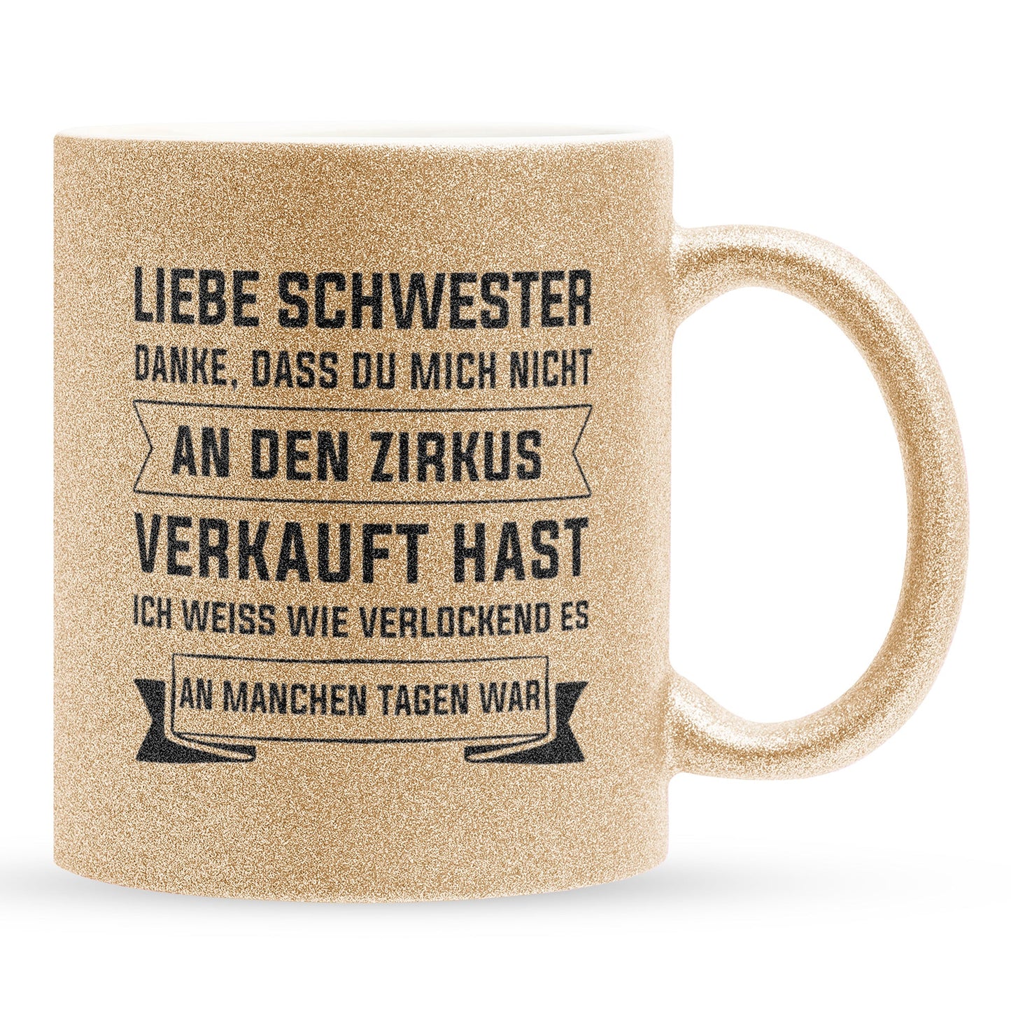 22Feels® Geschenk für Grosse Schwester - Glitzertasse mit Spruch (Gold, 320ml)-Glitzertasse Gold 320ml-22Feels