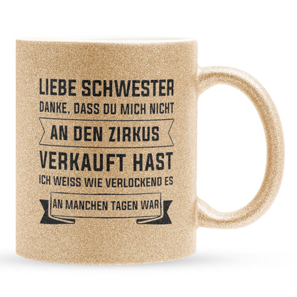 22Feels® Geschenk für Grosse Schwester - Glitzertasse mit Spruch (Gold, 320ml)-Glitzertasse Gold 320ml-22Feels