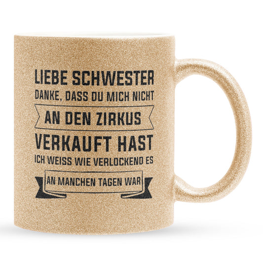 22Feels® Geschenk für Grosse Schwester - Glitzertasse mit Spruch (Gold, 320ml)-Glitzertasse Gold 320ml-22Feels