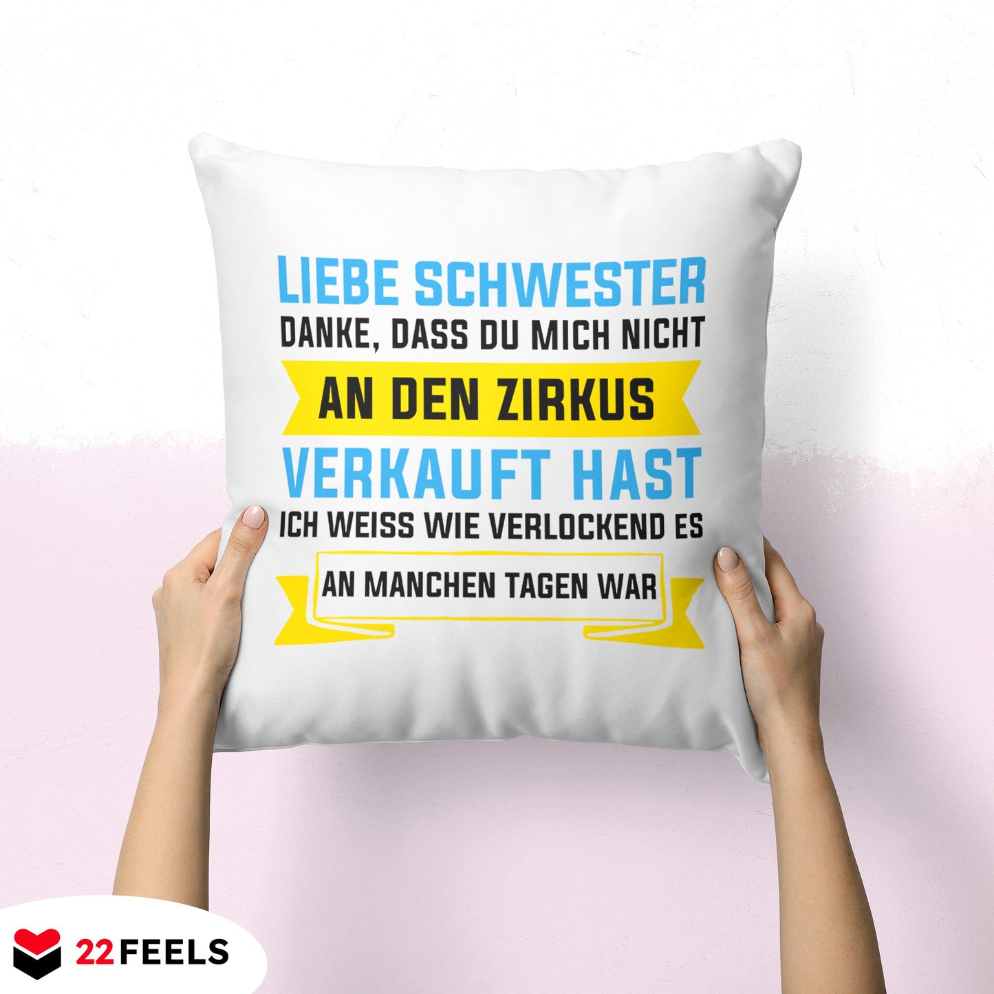 22Feels® Geschenk für Grosse Schwester - Kissen mit Spruch (Weiss 40x40cm)-Kissen Weiss 40x40-22Feels