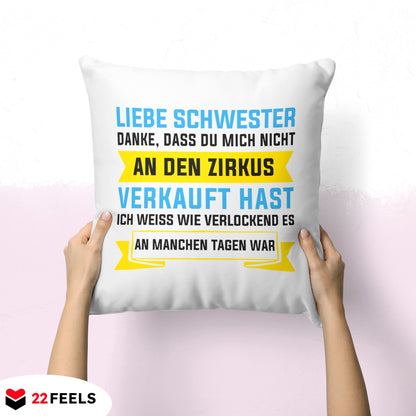 22Feels® Geschenk für Grosse Schwester - Kissen mit Spruch (Weiss 40x40cm)-Kissen Weiss 40x40-22Feels