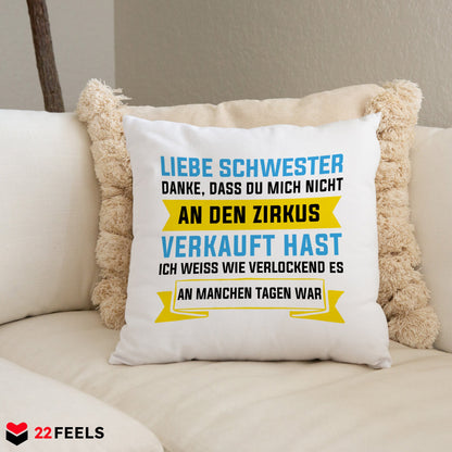 22Feels® Geschenk für Grosse Schwester - Kissen mit Spruch (Weiss 40x40cm)-Kissen Weiss 40x40-22Feels
