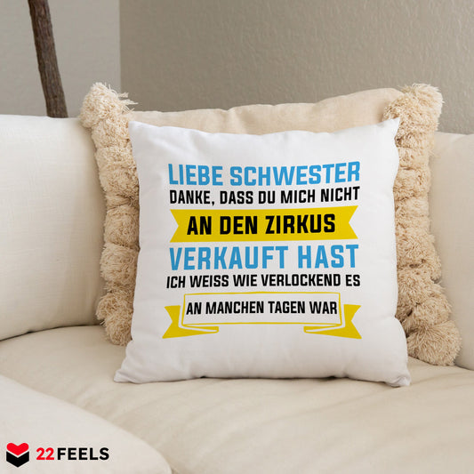 22Feels® Geschenk für Grosse Schwester - Kissen mit Spruch (Weiss 40x40cm)-Kissen Weiss 40x40-22Feels