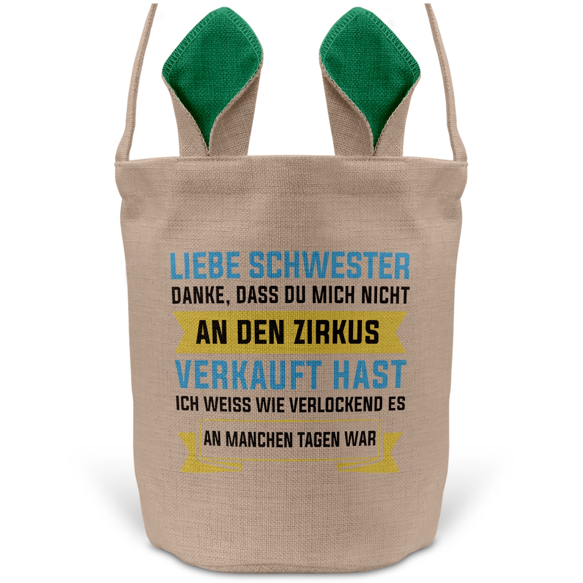 22Feels® Schwester Geschwister Osterkorb mit Henkel Ostergeschenk Tragetasche Ostern Deko Osternest Körbchen Hasenohren (Beige/Grün)-Ostern Tragetasche-22Feels