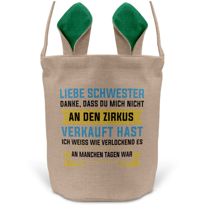 22Feels® Schwester Geschwister Osterkorb mit Henkel Ostergeschenk Tragetasche Ostern Deko Osternest Körbchen Hasenohren (Beige/Grün)-Ostern Tragetasche-22Feels