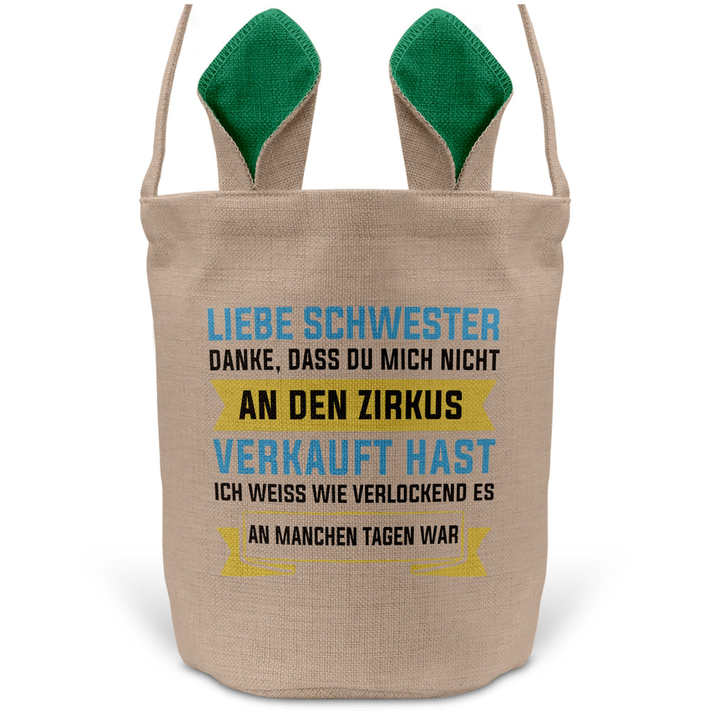 22Feels® Schwester Geschwister Osterkorb mit Henkel Ostergeschenk Tragetasche Ostern Deko Osternest Körbchen Hasenohren (Beige/Grün)-Ostern Tragetasche-22Feels