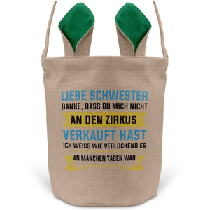 22Feels® Schwester Geschwister Osterkorb mit Henkel Ostergeschenk Tragetasche Ostern Deko Osternest Körbchen Hasenohren (Beige/Grün)-Ostern Tragetasche-22Feels