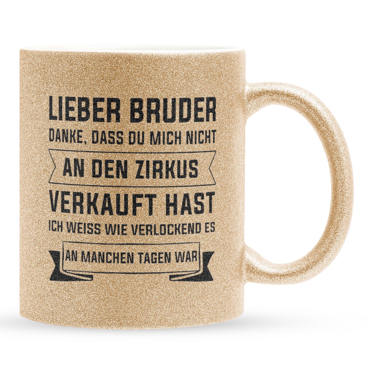 22Feels® Geschenk für Grossen Bruder - Glitzertasse mit Spruch (Gold, 320ml)-Glitzertasse Gold 320ml-22Feels