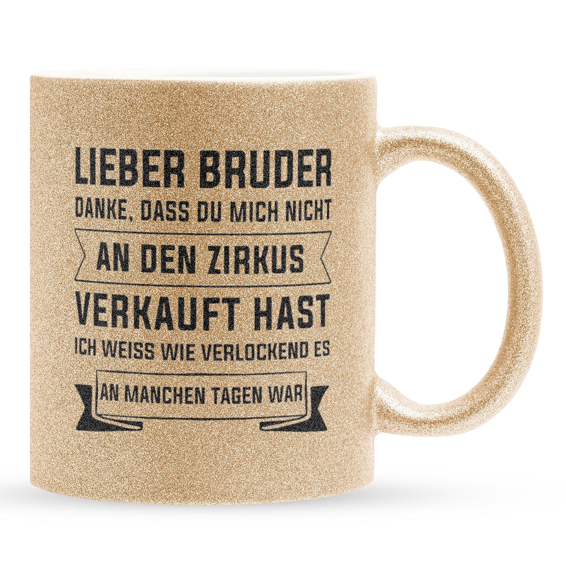 22Feels® Geschenk für Grossen Bruder - Glitzertasse mit Spruch (Gold, 320ml)-Glitzertasse Gold 320ml-22Feels