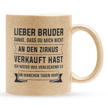 22Feels® Geschenk für Grossen Bruder - Glitzertasse mit Spruch (Gold, 320ml)-Glitzertasse Gold 320ml-22Feels