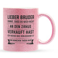 22Feels® Geschenk für Grossen Bruder - Glitzertasse mit Spruch (Pink, 320ml)-Glitzertasse Pink 320ml-22Feels