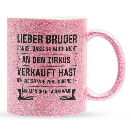 22Feels® Geschenk für Grossen Bruder - Glitzertasse mit Spruch (Pink, 320ml)-Glitzertasse Pink 320ml-22Feels