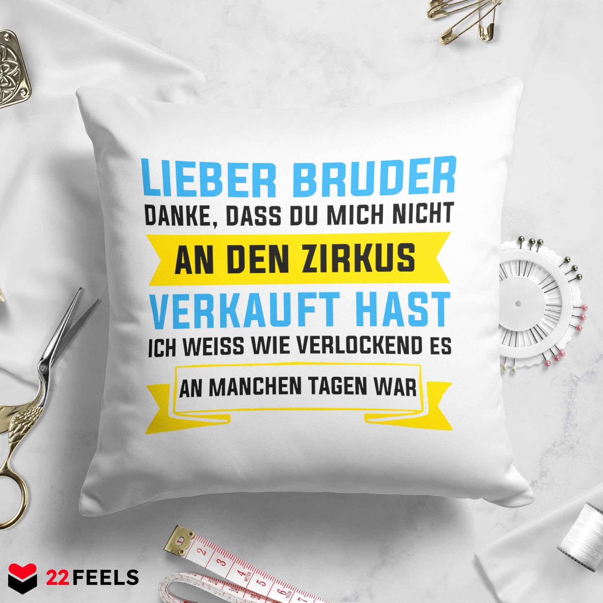 22Feels® Geschenk für Grossen Bruder - Kissen mit Spruch (Weiss 40x40cm)-Kissen Weiss 40x40-22Feels