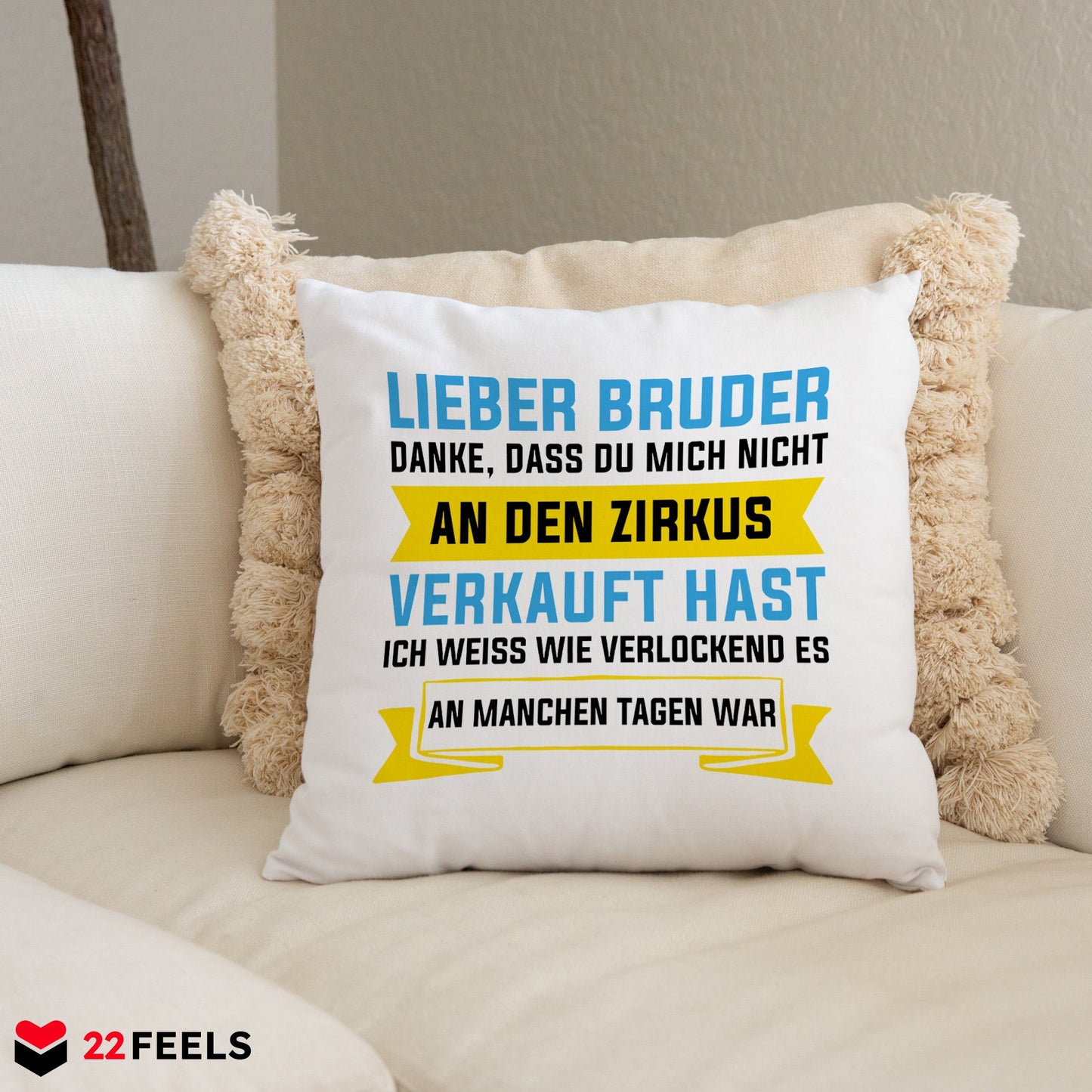 22Feels® Geschenk für Grossen Bruder - Kissen mit Spruch (Weiss 40x40cm)-Kissen Weiss 40x40-22Feels