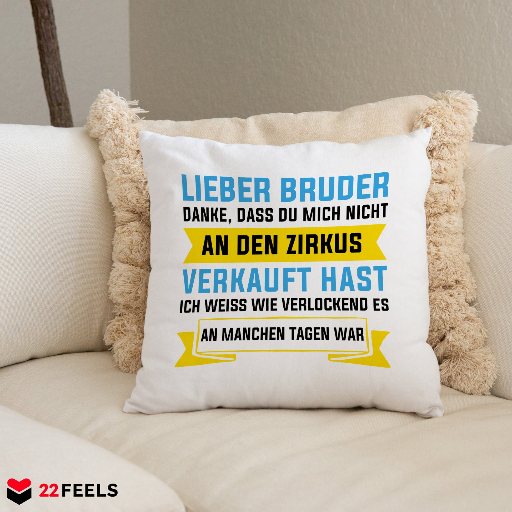 22Feels® Geschenk für Grossen Bruder - Kissen mit Spruch (Weiss 40x40cm)-Kissen Weiss 40x40-22Feels