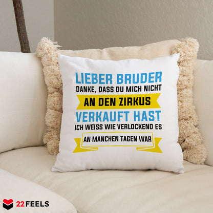 22Feels® Geschenk für Grossen Bruder - Kissen mit Spruch (Weiss 40x40cm)-Kissen Weiss 40x40-22Feels
