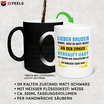 22Feels® Geschenk für Grossen Bruder - Zaubertasse mit Spruch (Matt-Schwarz und Weiss, 320ml)-Farbwechsel Tasse Matt 320ml-22Feels