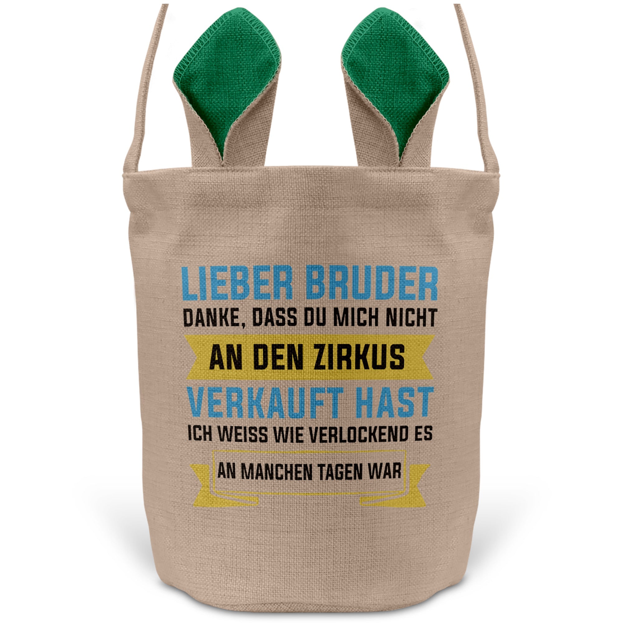 22Feels® Bruder Geschwister Osterkorb mit Henkel Ostergeschenk Tragetasche Ostern Deko Osternest Körbchen Hasenohren (Beige/Grün)-Ostern Tragetasche-22Feels