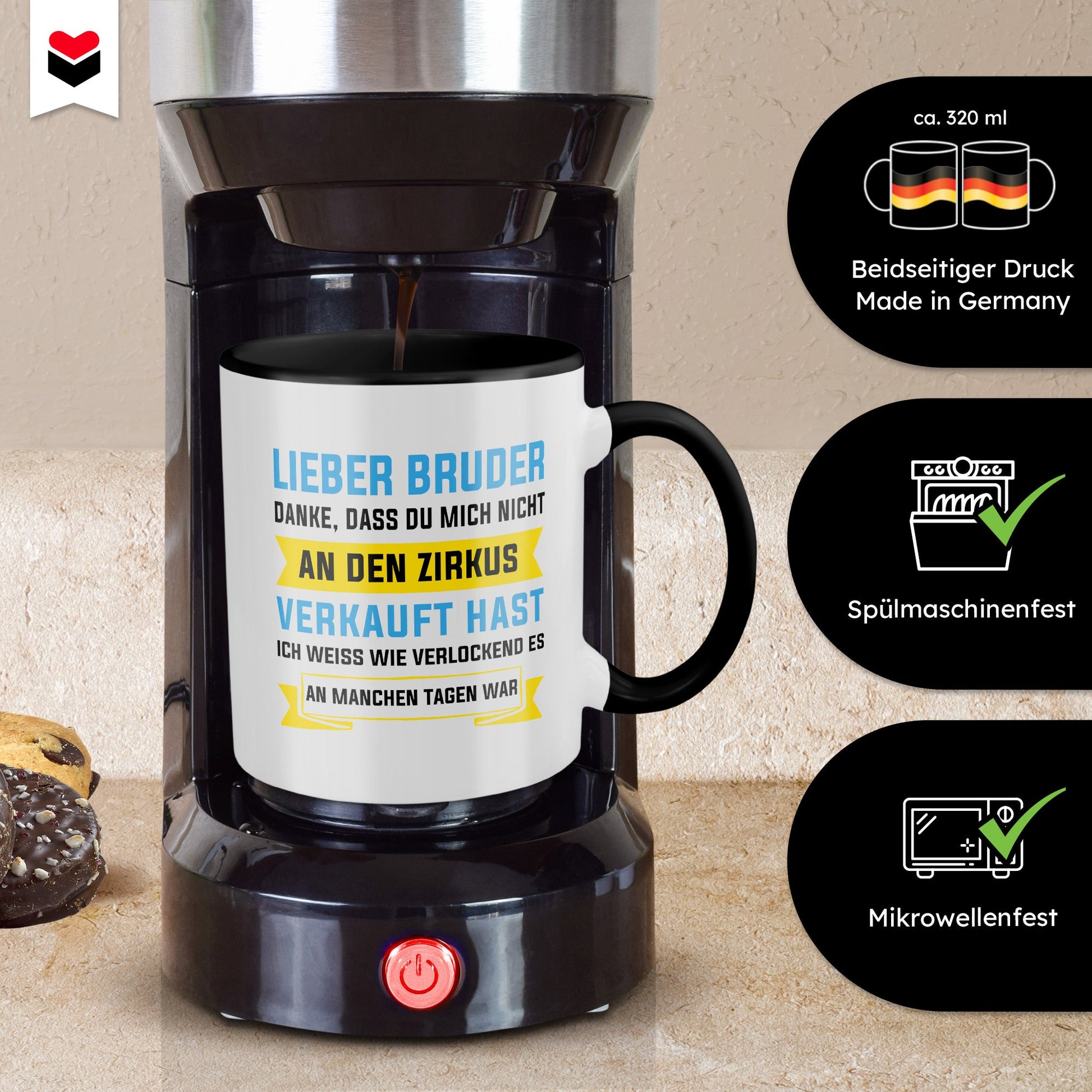22Feels® Geschenk für Grossen Bruder - Tasse mit Spruch (Weiss-Schwarz, 320ml)-TwoTone Tasse Weiss-Schwarz 320ml-22Feels