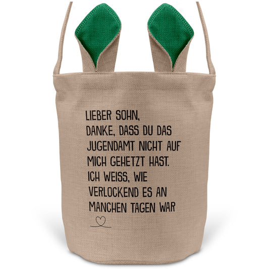 22Feels® Sohn Kinder Osterkorb mit Henkel Ostergeschenk Tragetasche Ostern Deko Osternest Körbchen Hasenohren (Beige/Grün)-Ostern Tragetasche-22Feels