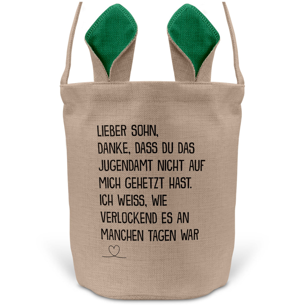 22Feels® Sohn Kinder Osterkorb mit Henkel Ostergeschenk Tragetasche Ostern Deko Osternest Körbchen Hasenohren (Beige/Grün)-Ostern Tragetasche-22Feels