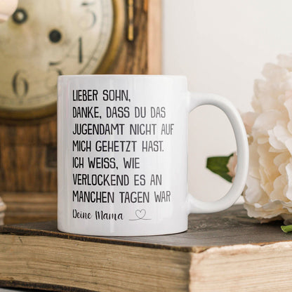 22Feels® Geschenk für Sohn von Mama - Tasse mit Spruch: Jugendamt (Weiss, 320ml)-Weisse Tasse 320ml-22Feels